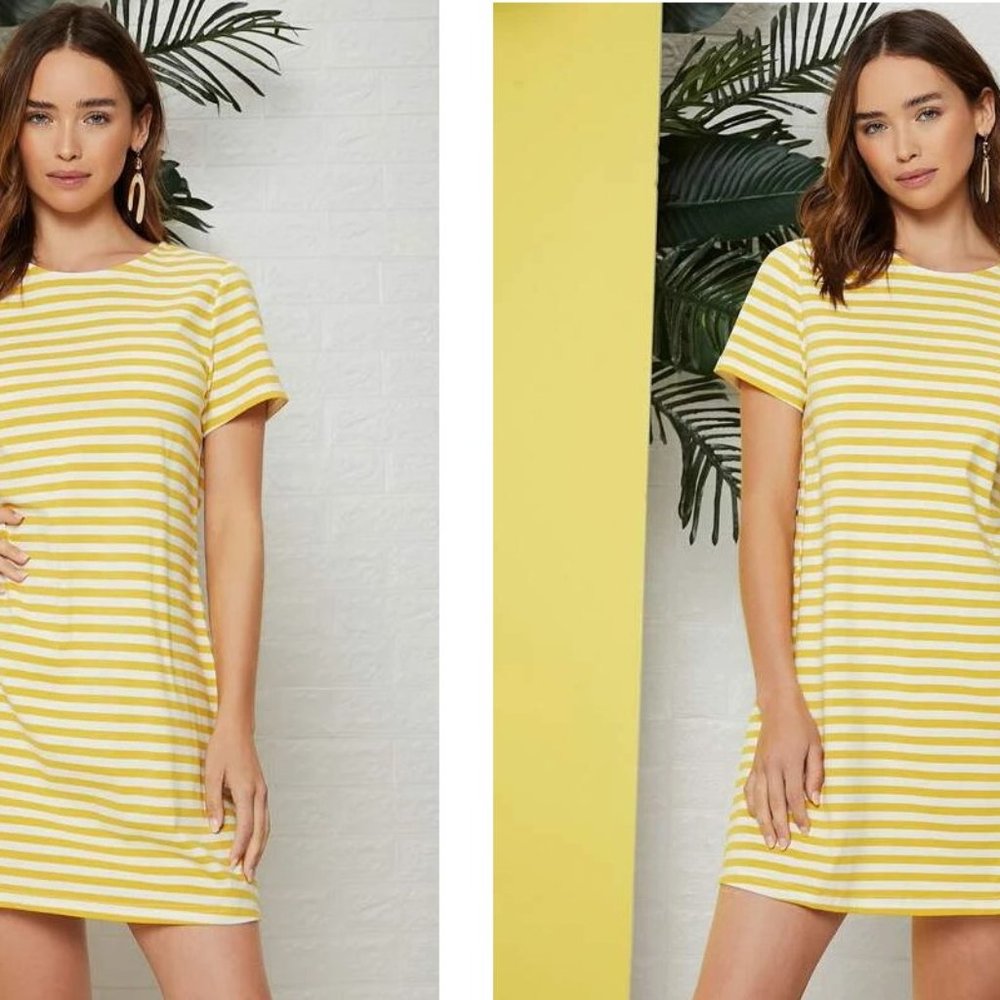SALE NEW! Size 6 or 8/10 Striped Print Yellow Tee Dress